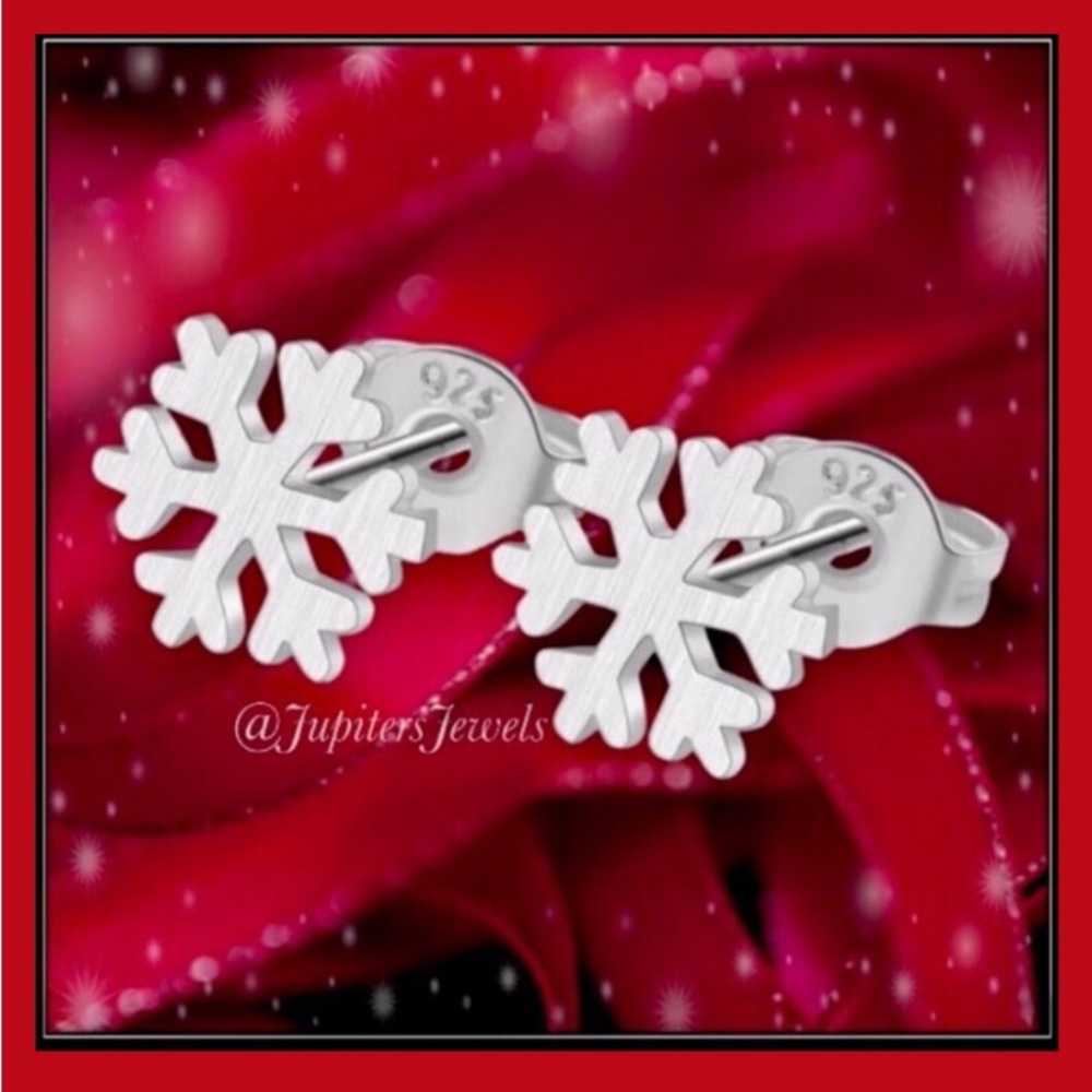 925 Sterling Silver Minimalist Snowflake Earrings - Picture 1 of 5